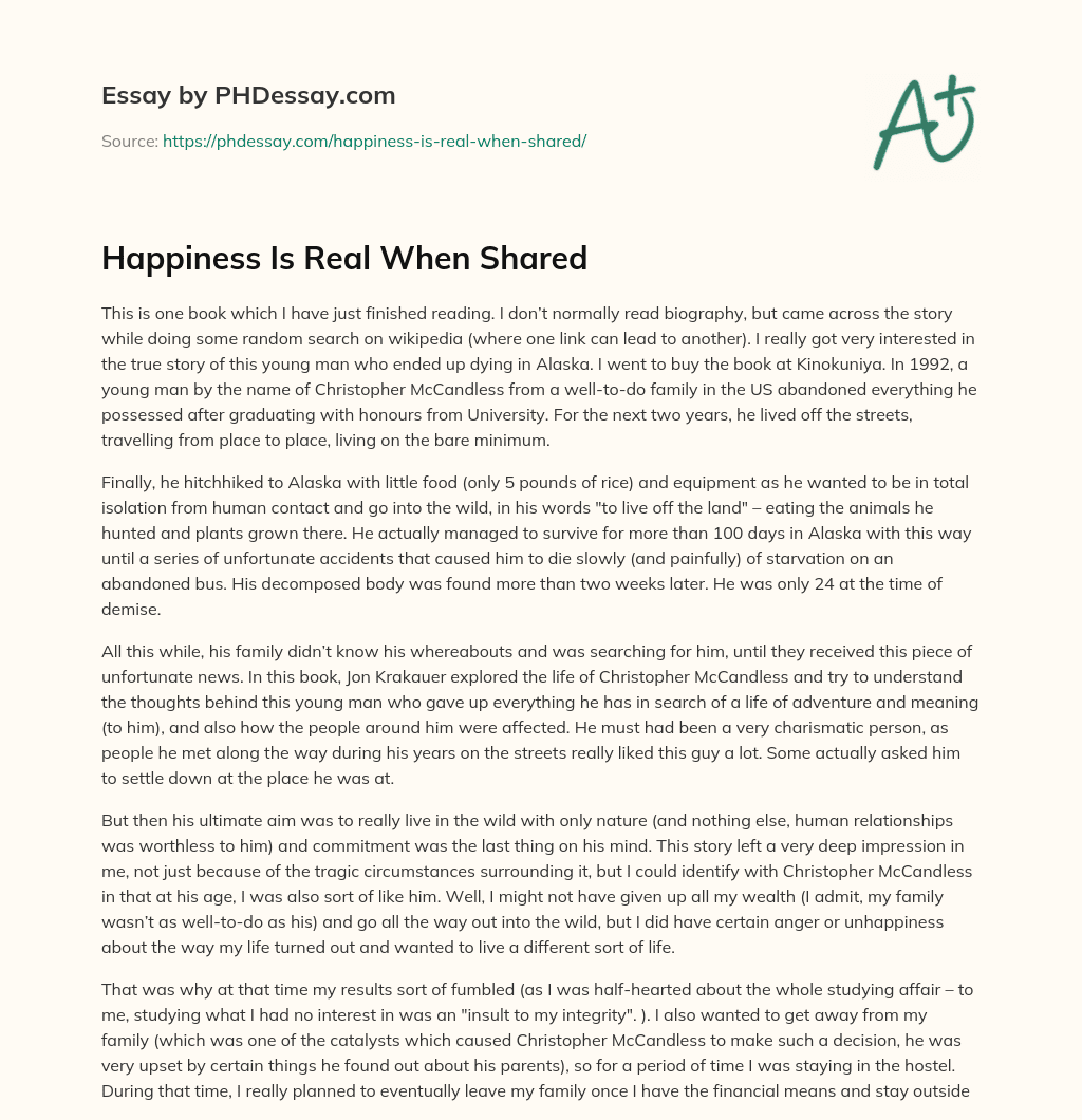 Happiness Is Real When Shared essay