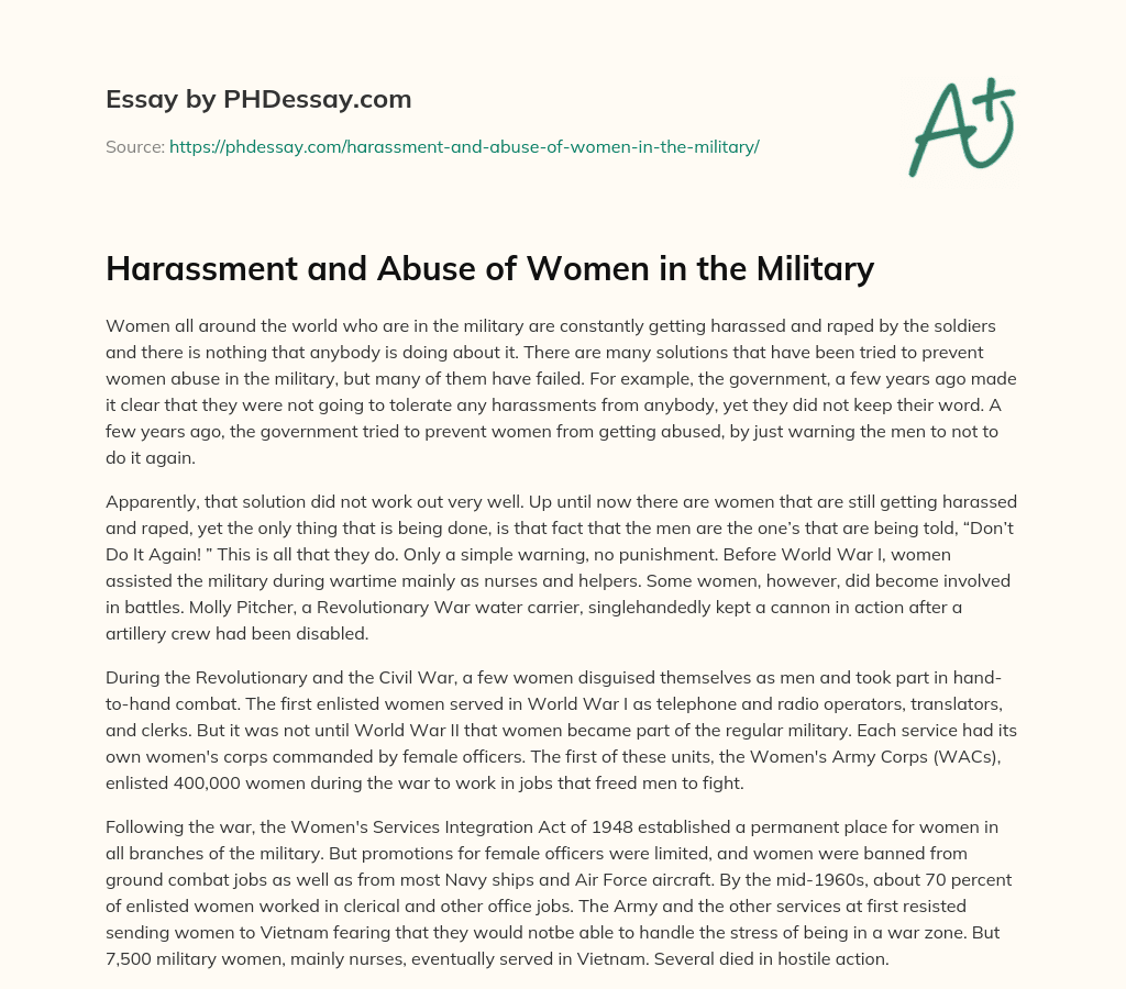 Harassment and Abuse of Women in the Military essay