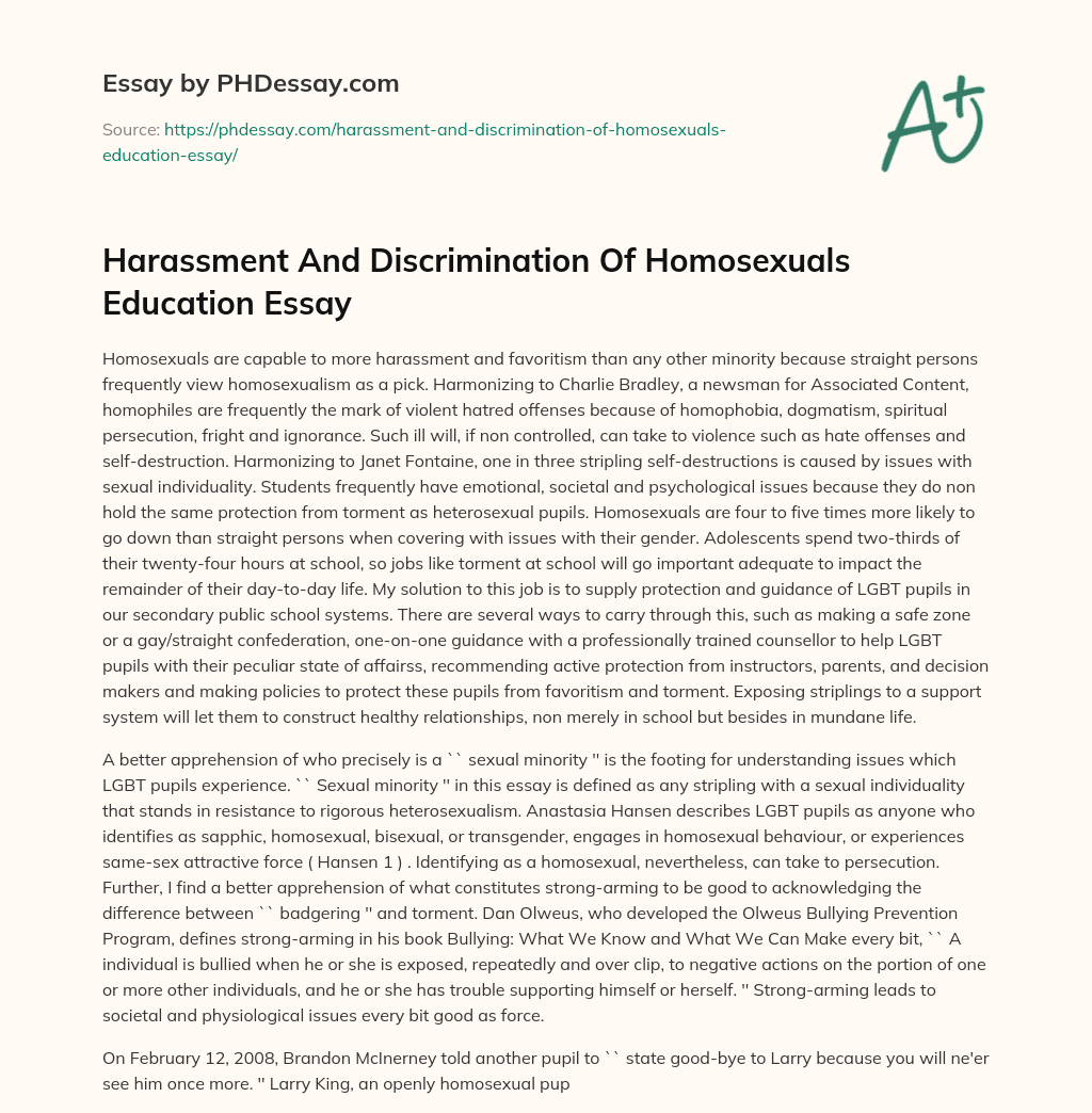 Harassment And Discrimination Of Homosexuals Education Essay essay