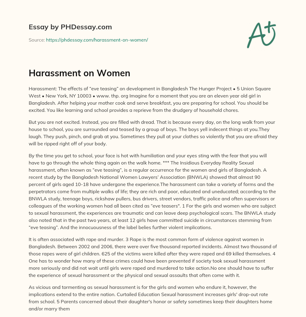 Harassment on Women essay