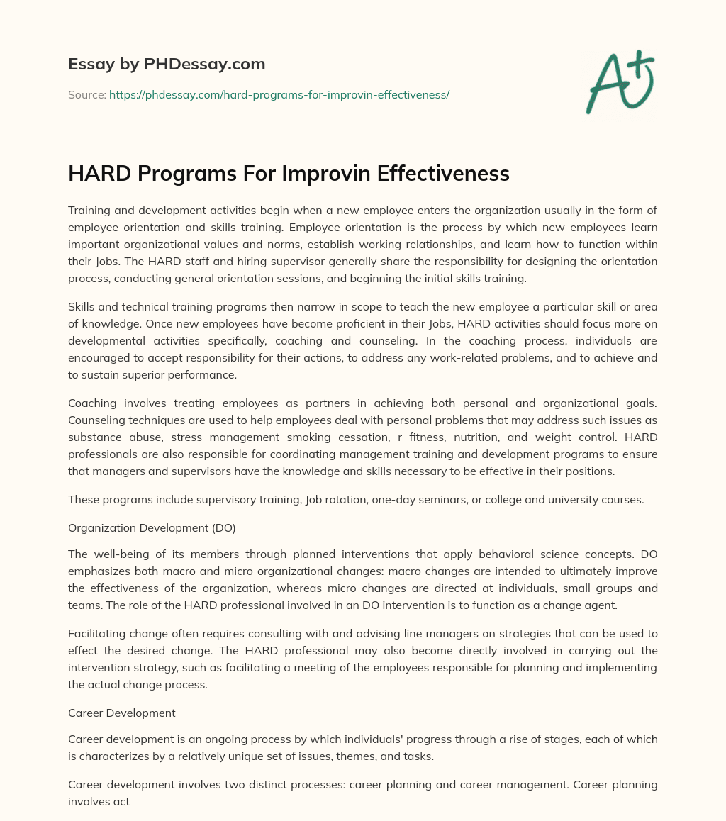 HARD Programs For Improvin Effectiveness essay