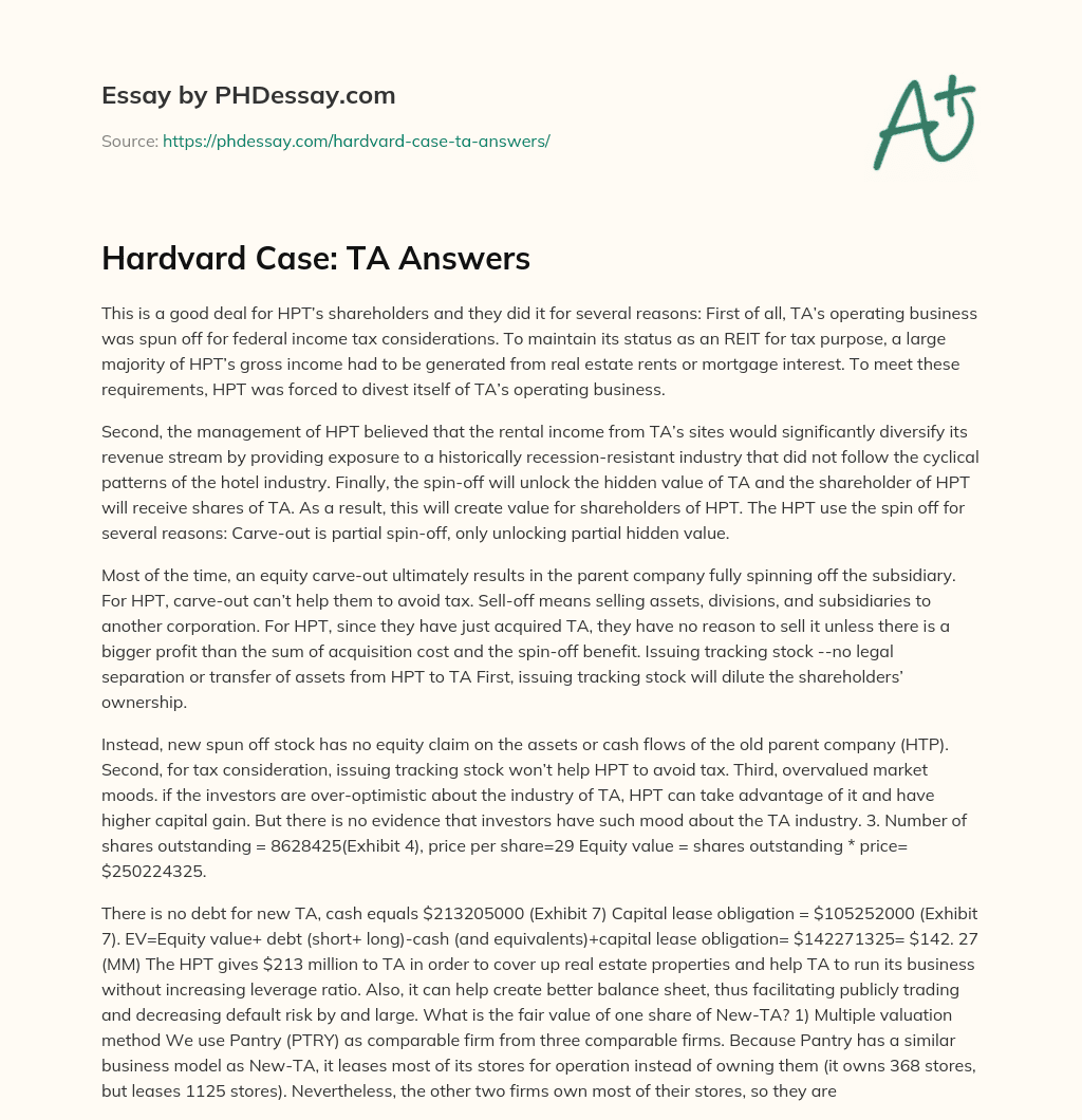 Hardvard Case: TA Answers essay