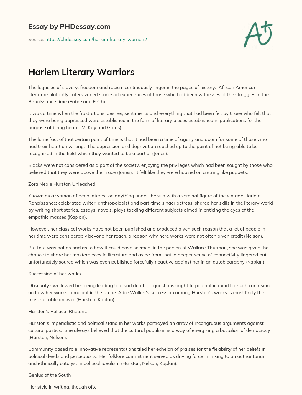 Harlem Literary Warriors essay