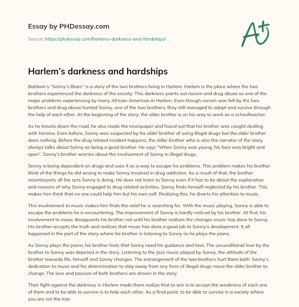 Harlem’s darkness and hardships essay