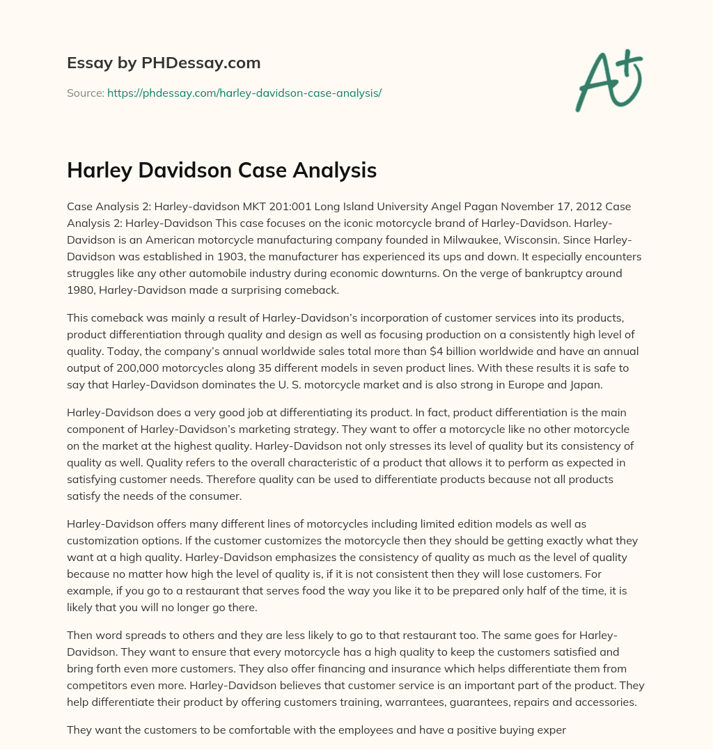 Harley Davidson Case Analysis essay