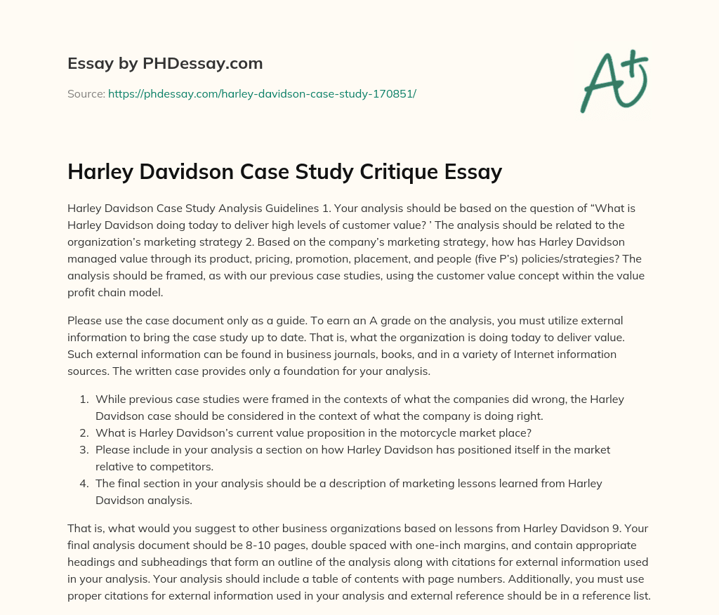 Harley Davidson Case Study Critique Essay essay
