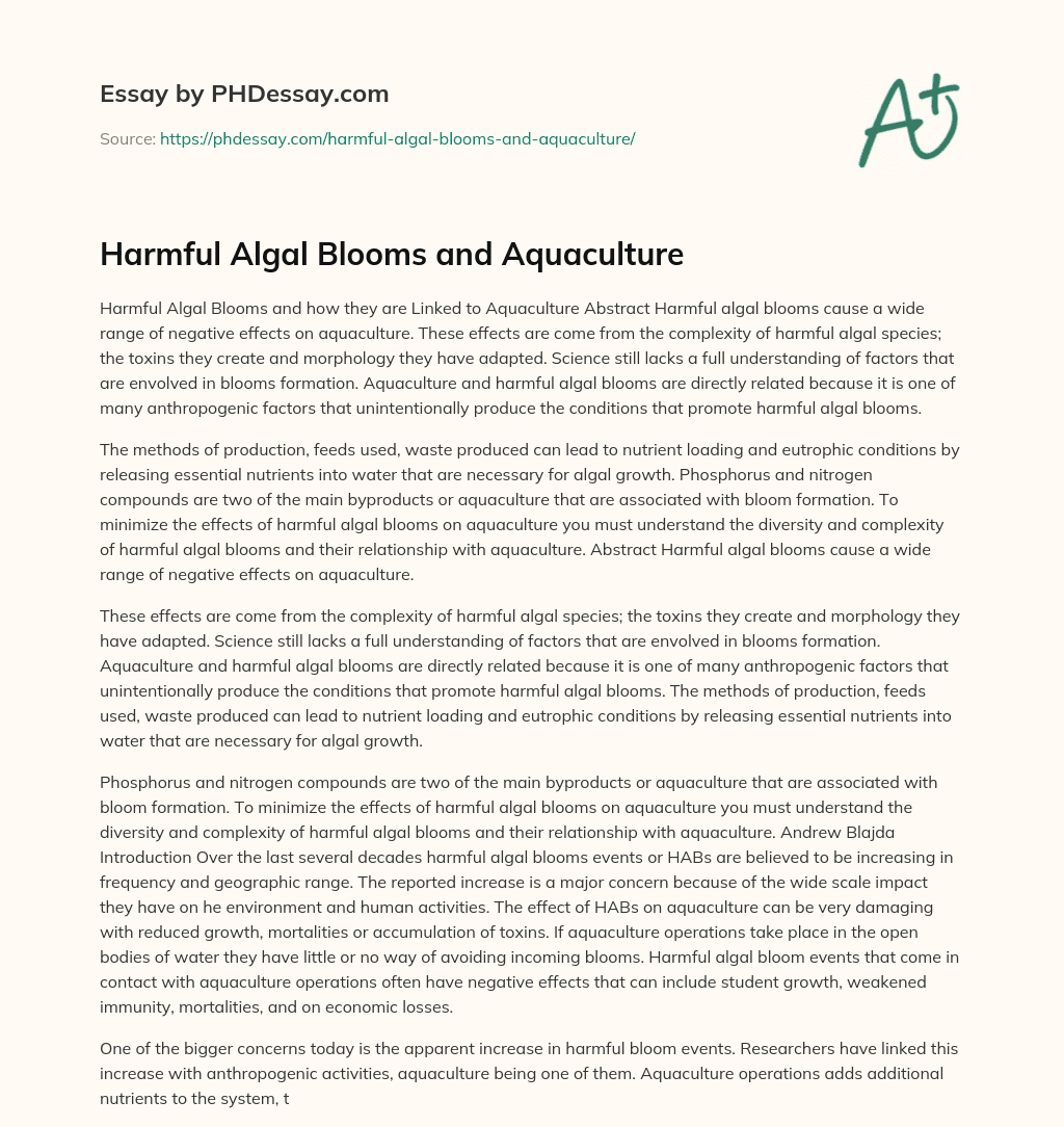 Harmful Algal Blooms and Aquaculture essay