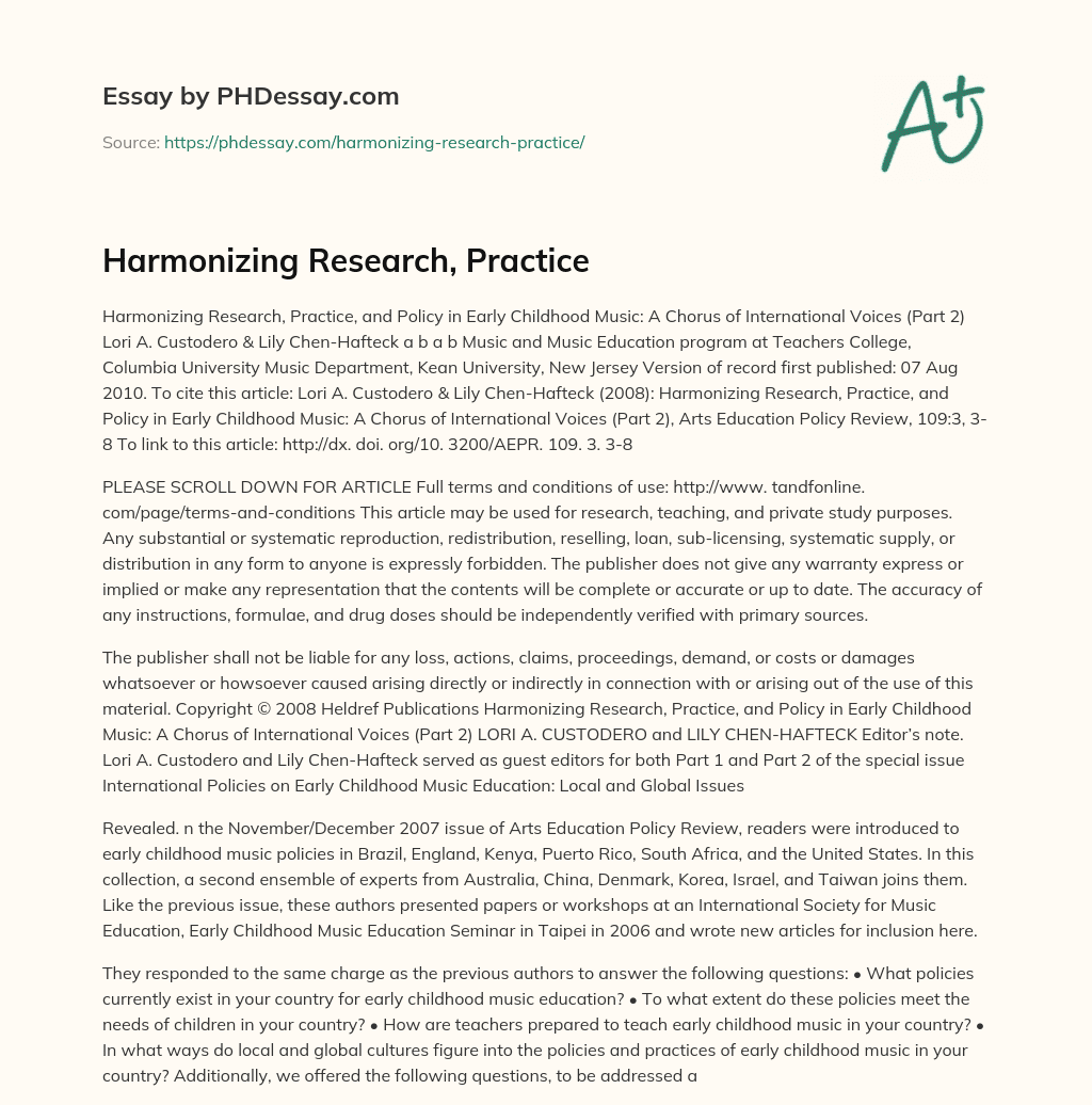 Harmonizing Research, Practice essay