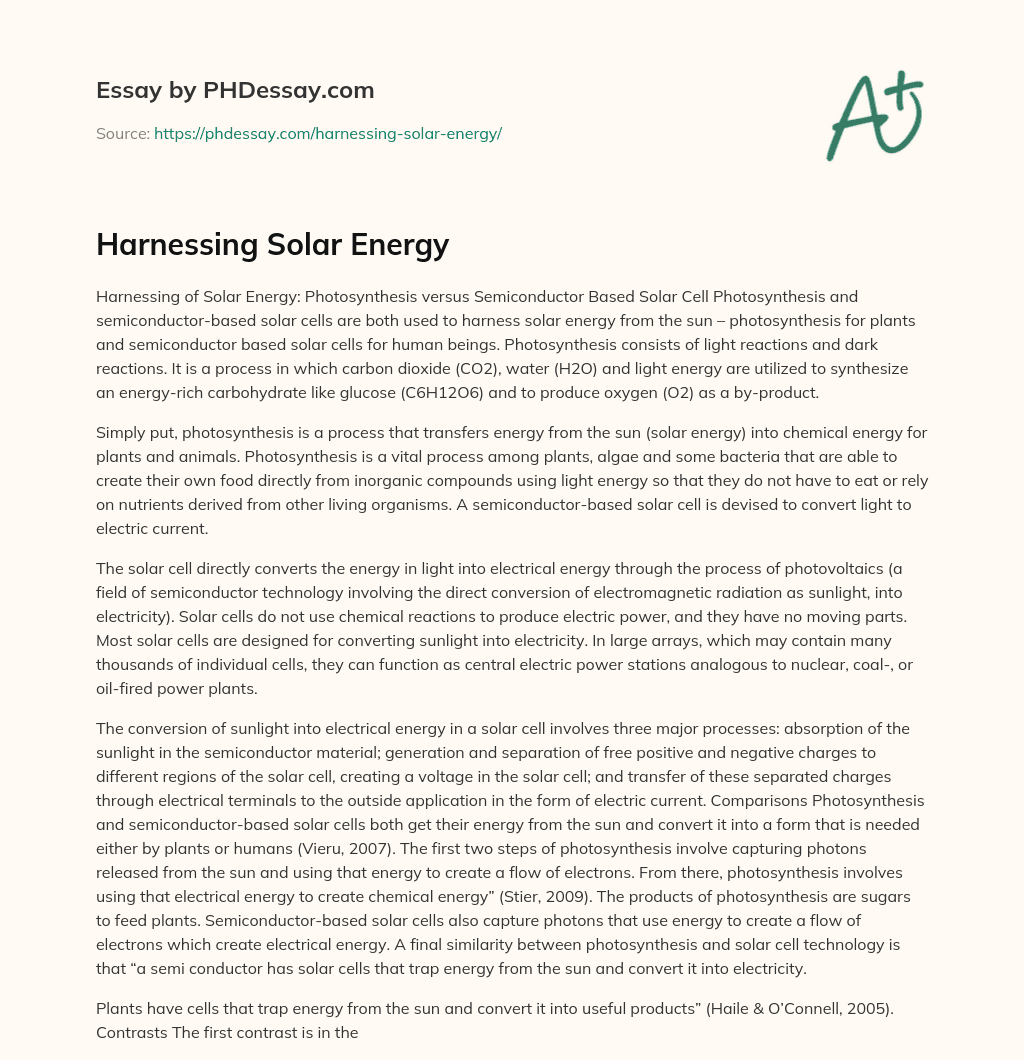 Harnessing Solar Energy essay