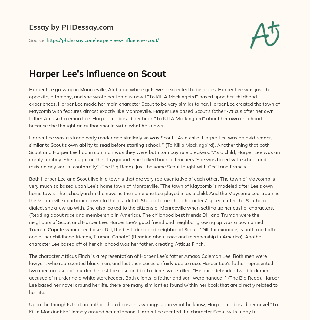 Harper Lee’s Influence on Scout essay