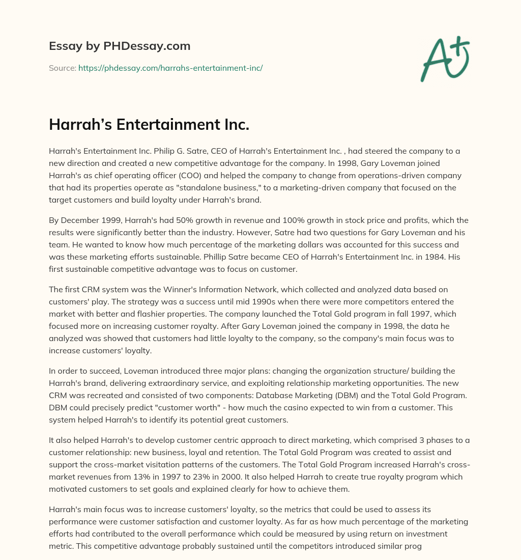 Harrah’s Entertainment Inc. essay