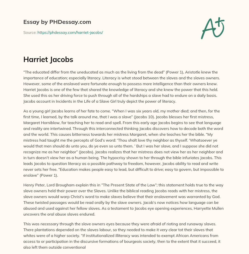 Harriet Jacobs essay