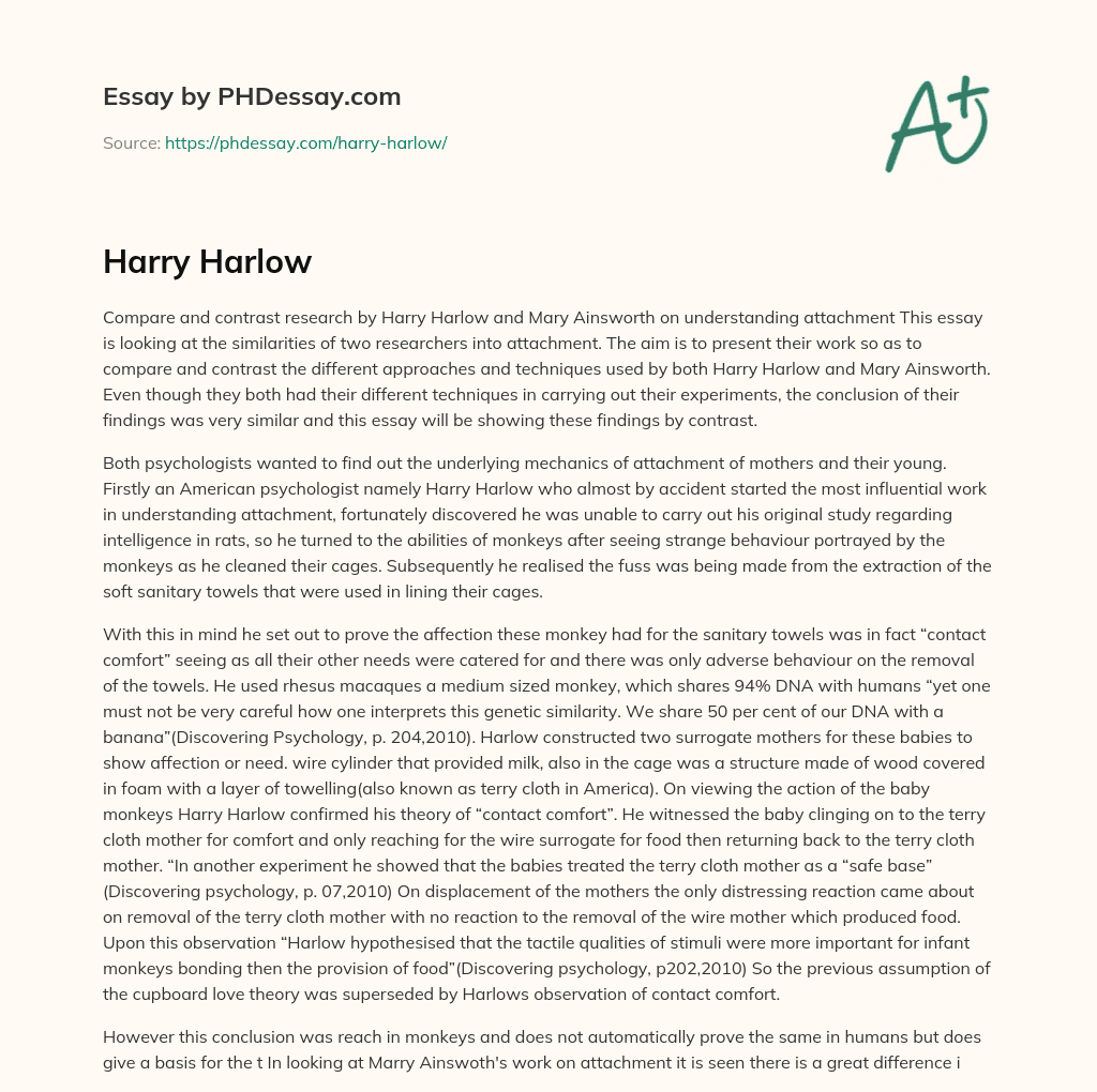 Harry Harlow essay