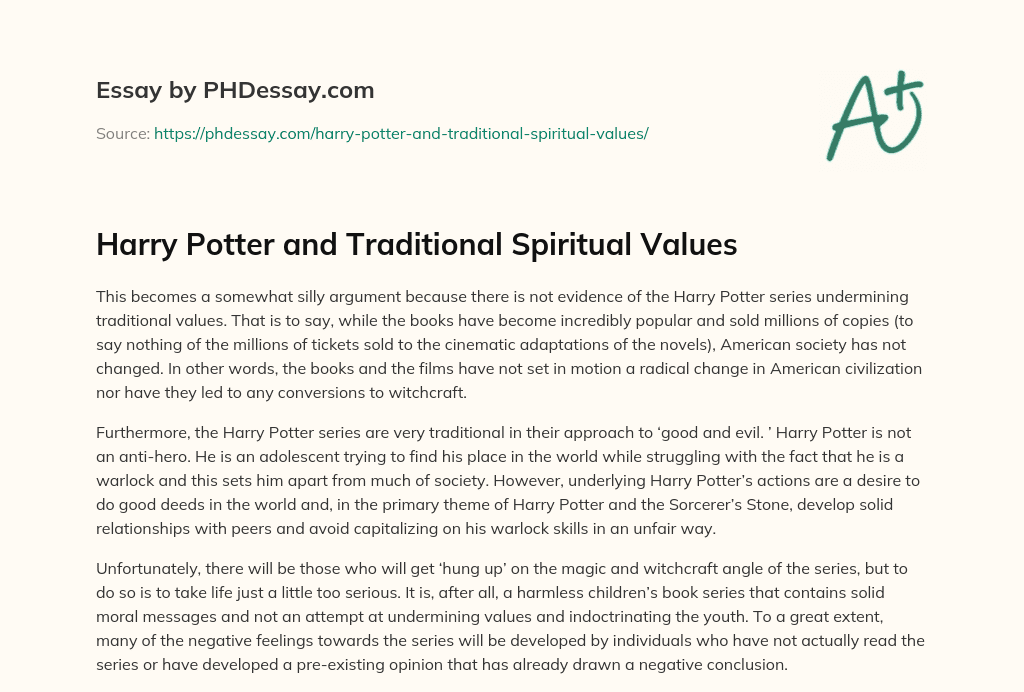 Harry Potter and Traditional Spiritual Values essay