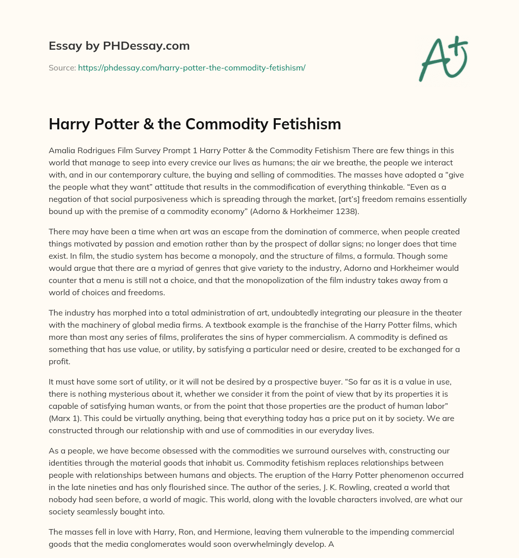 Harry Potter & the Commodity Fetishism essay