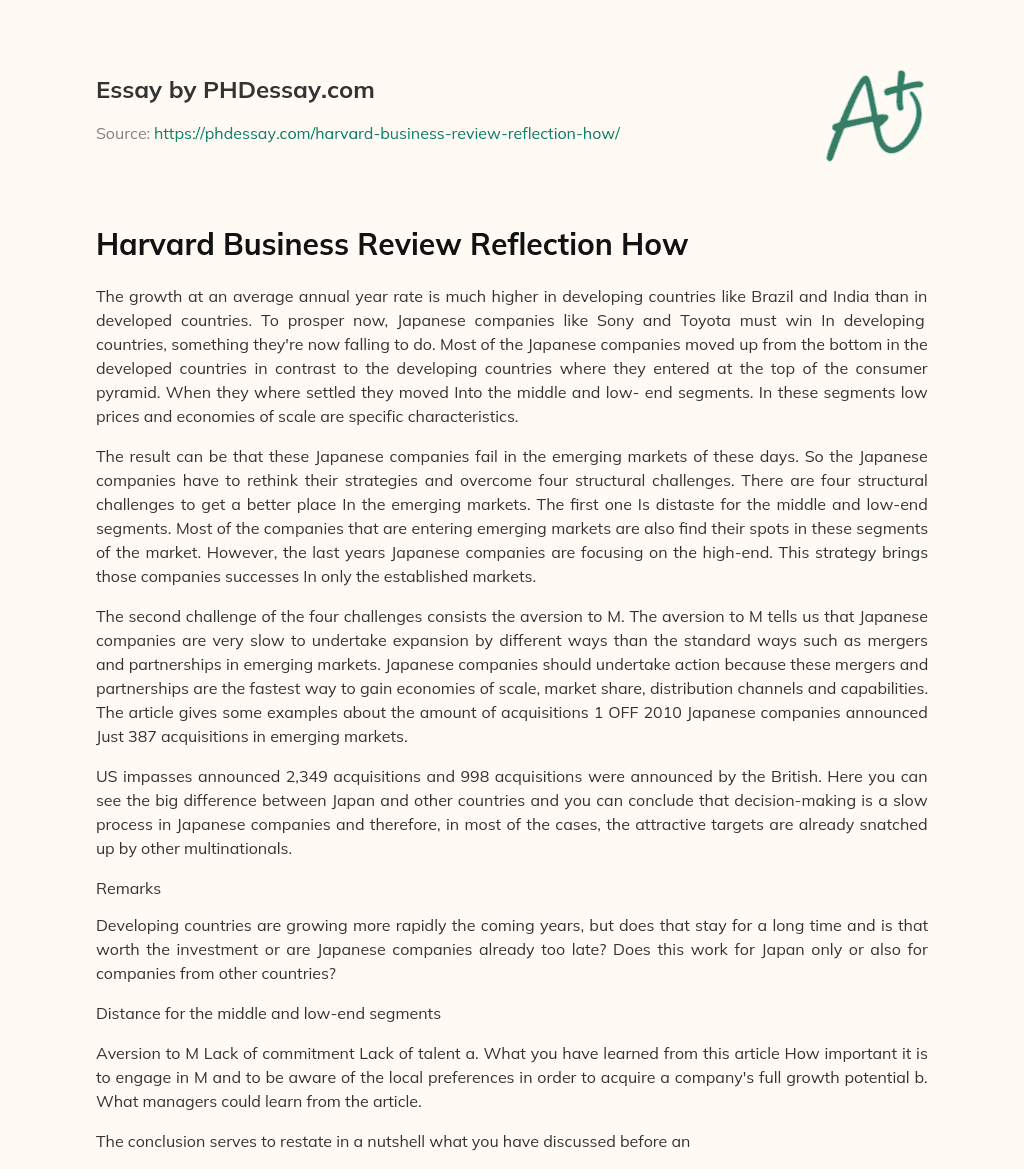 Harvard Business Review Reflection How essay