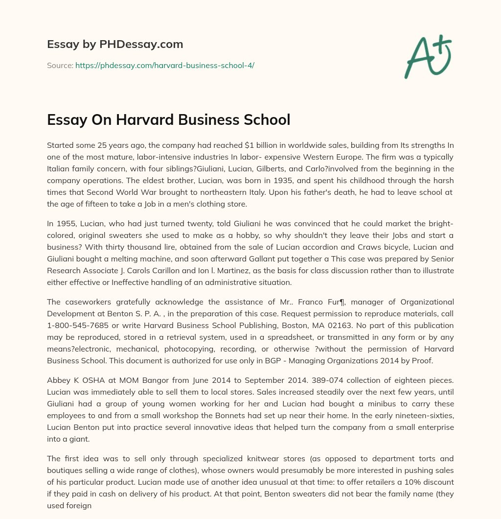 Essay On Harvard Business School essay
