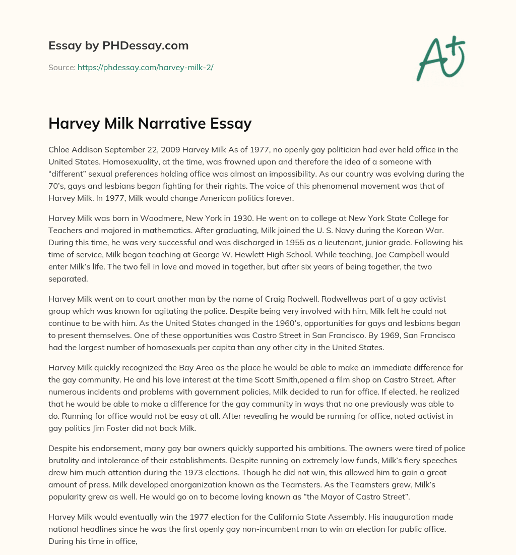 Harvey Milk Narrative Essay essay