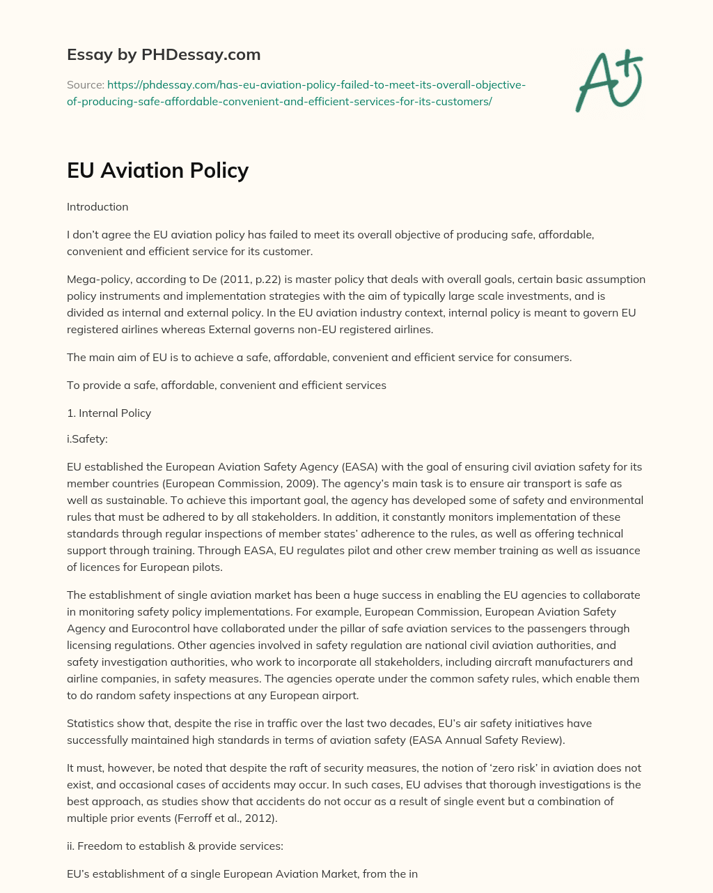 EU Aviation Policy essay