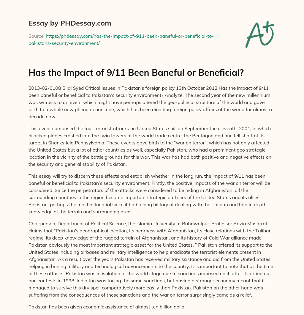 Has the Impact of 9/11 Been Baneful or Beneficial? essay