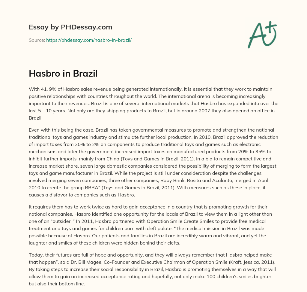 Hasbro in Brazil essay