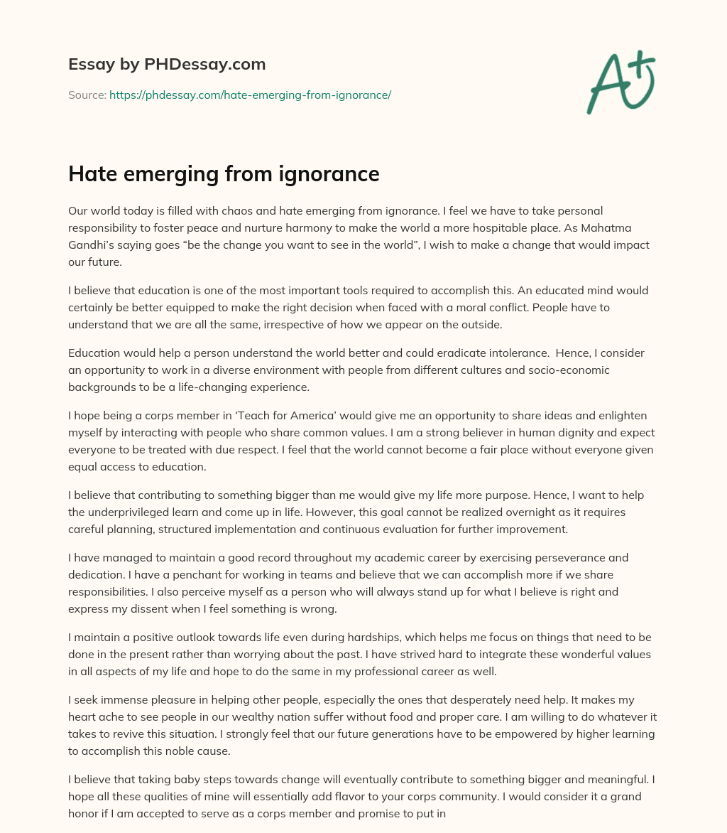 Hate emerging from ignorance essay
