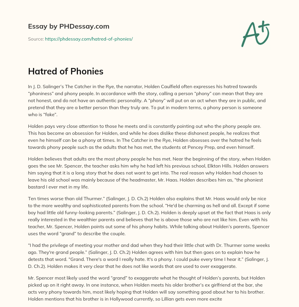 Hatred of Phonies essay