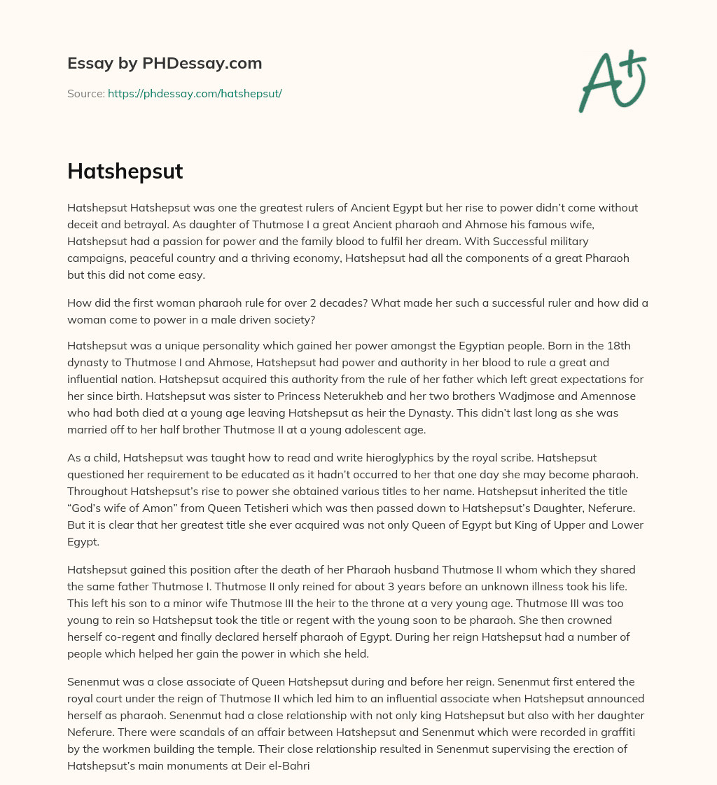 The Rise to Power of Hatshepsut in Ancient Egypt essay