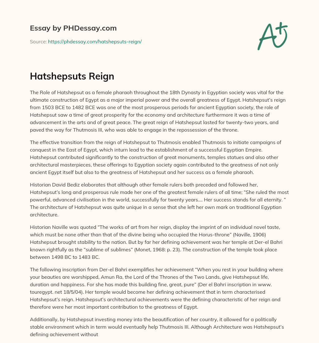 Hatshepsuts Reign essay