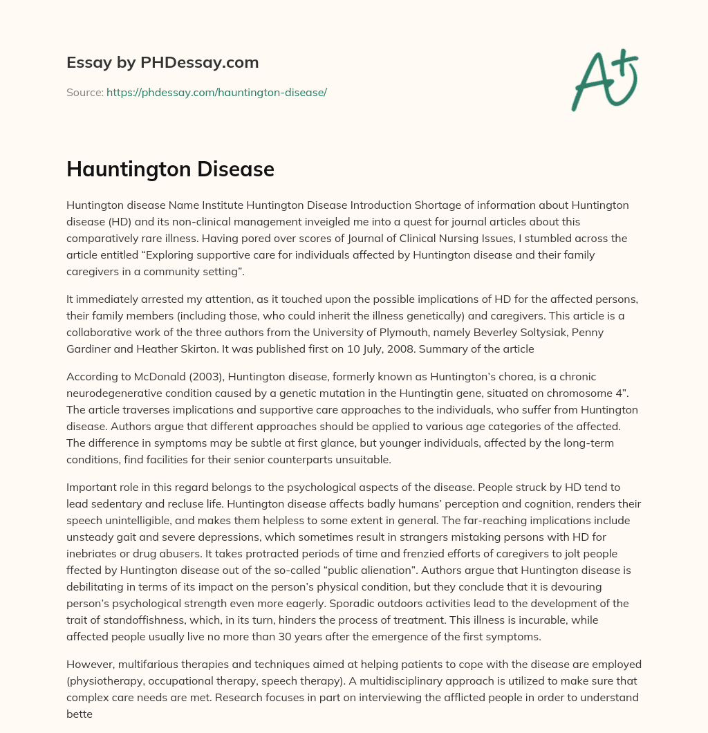 Hauntington Disease essay