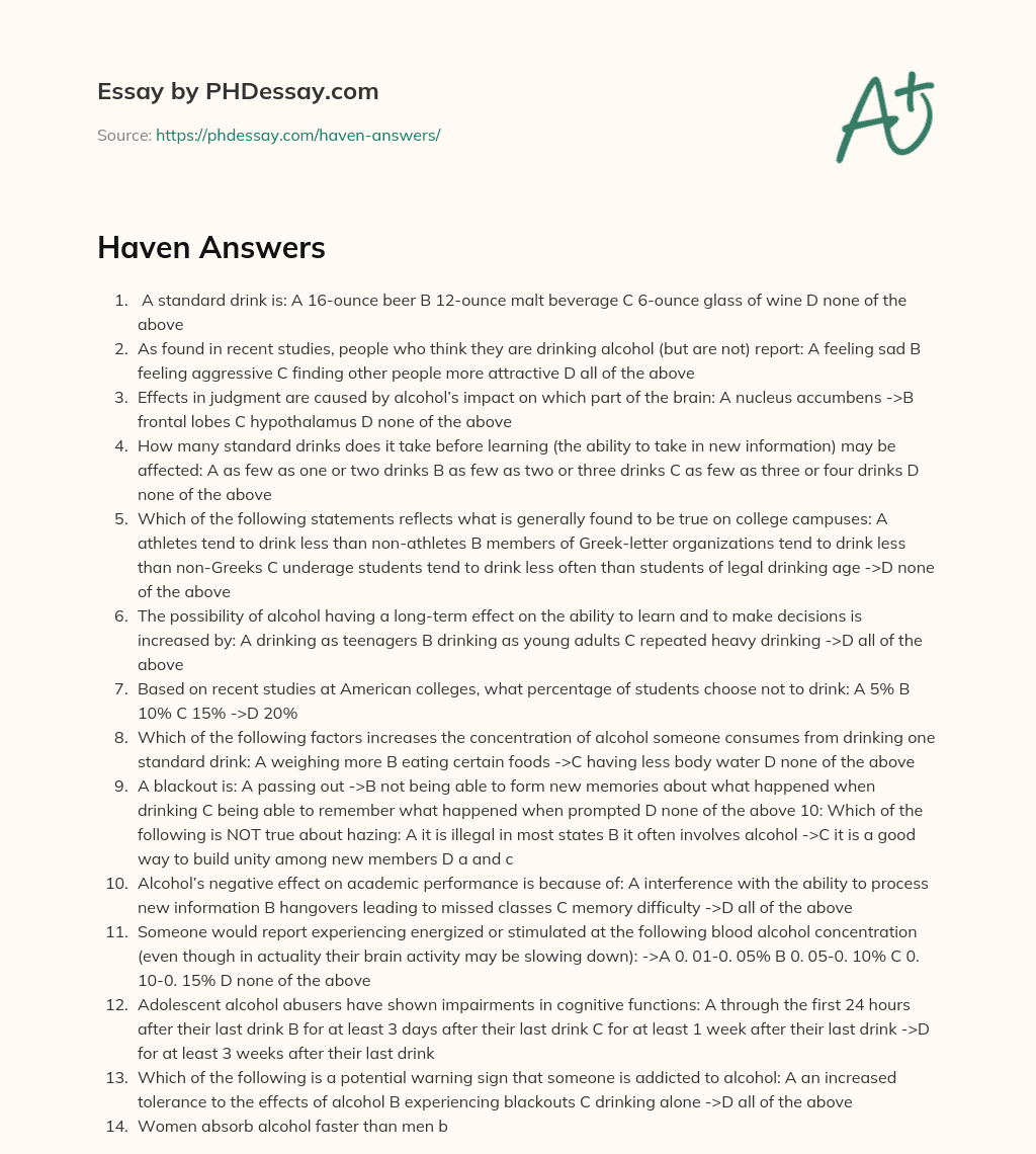 Haven Answers essay