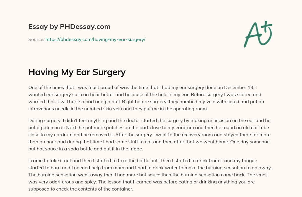 Having My Ear Surgery essay