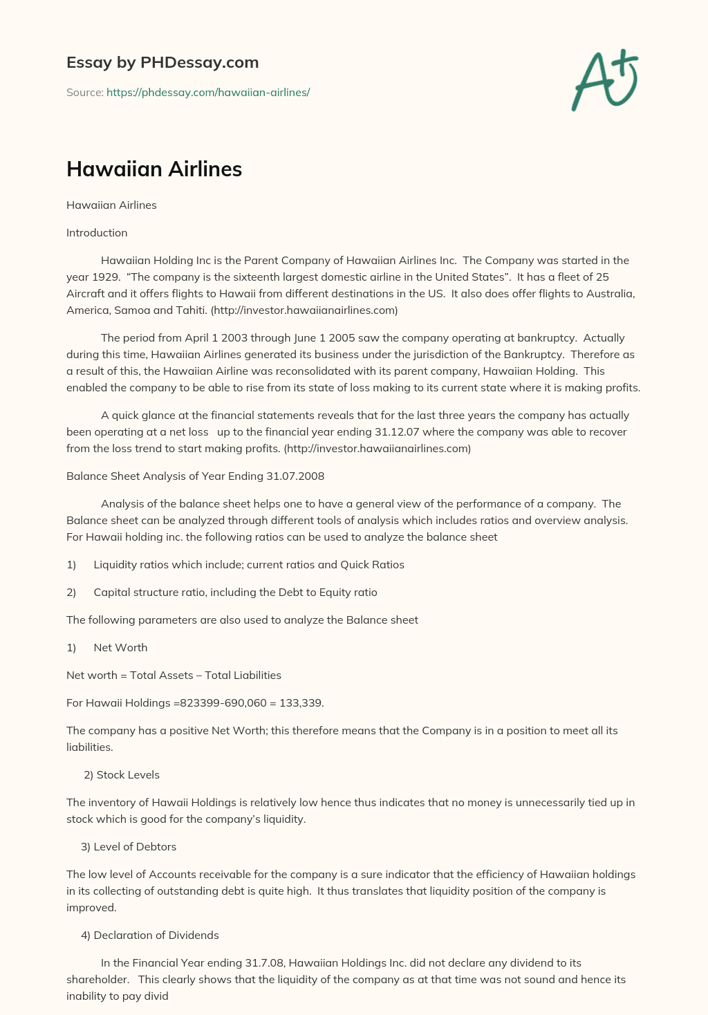 Hawaiian Airlines essay