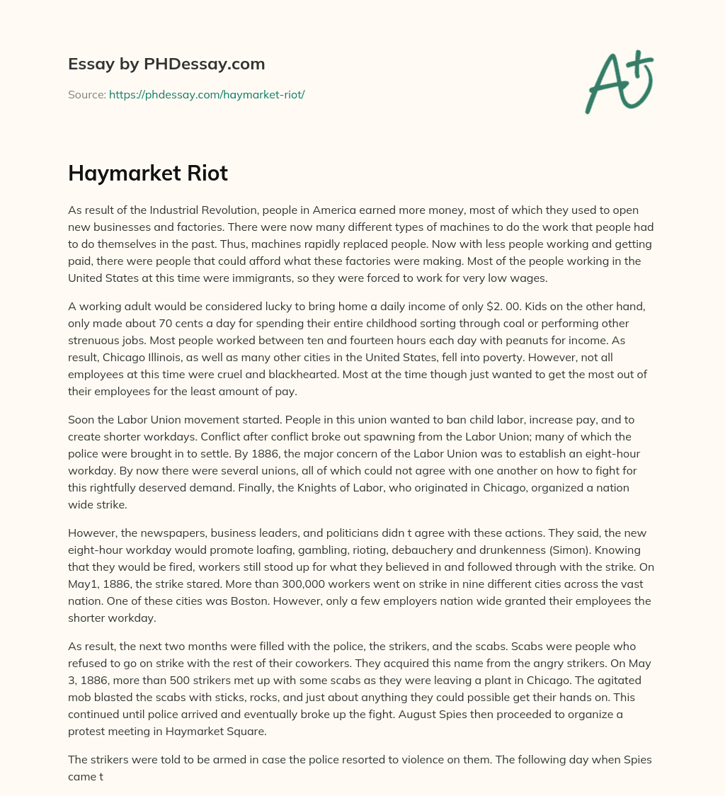 Haymarket Riot essay