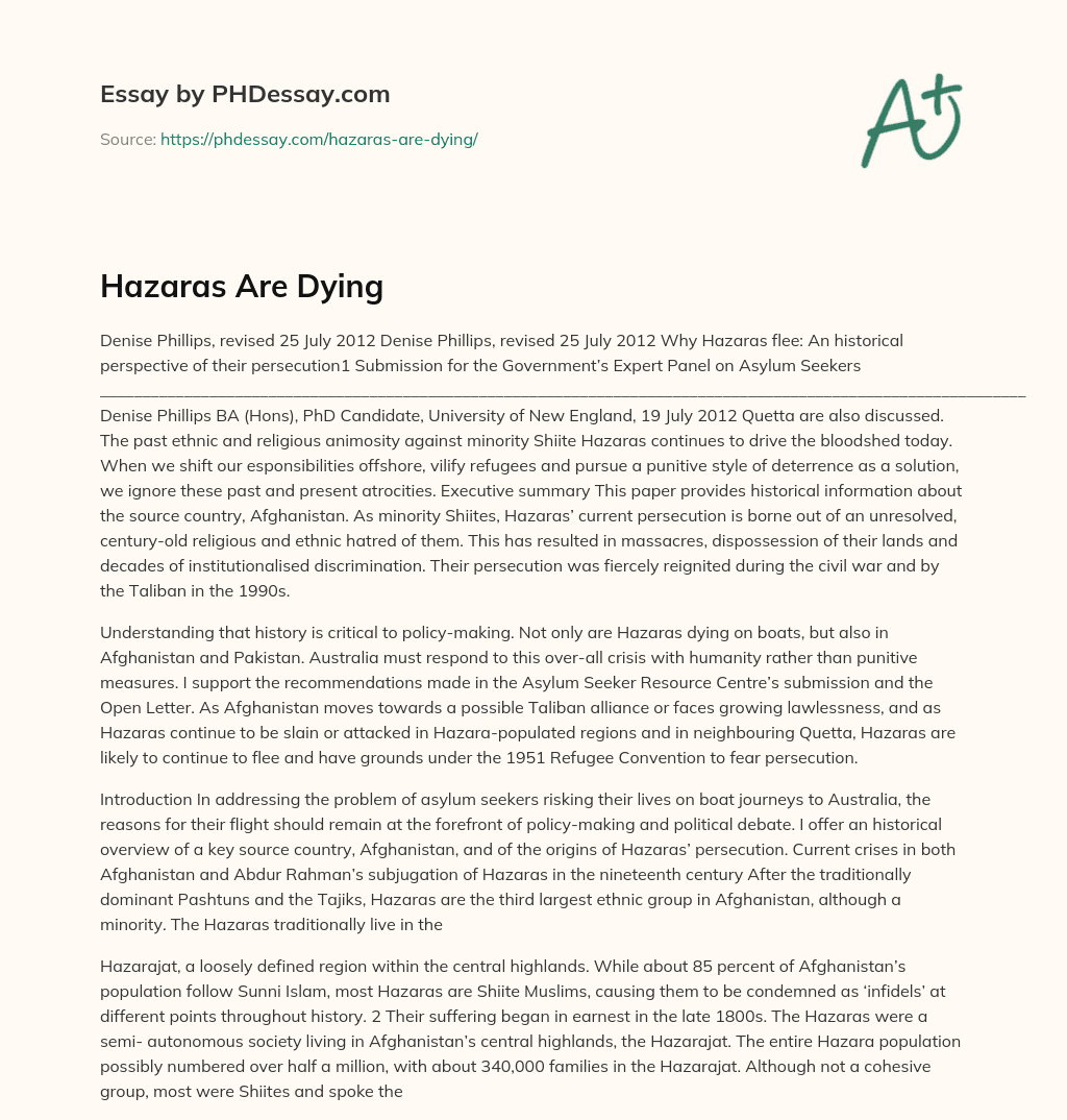 Hazaras Are Dying essay