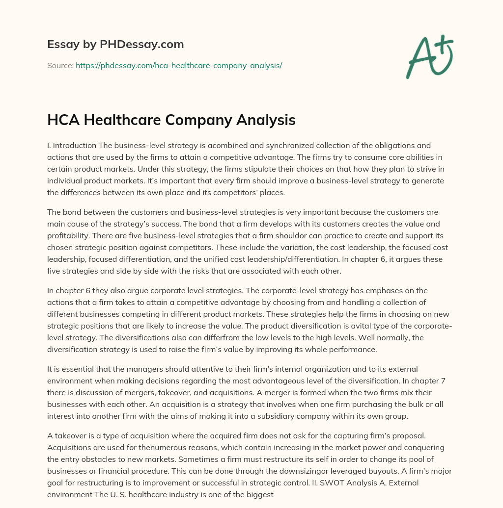 HCA Healthcare Company Analysis essay