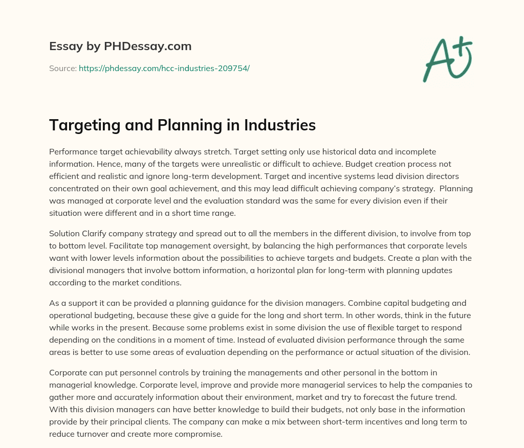 Targeting and Planning in Industries essay