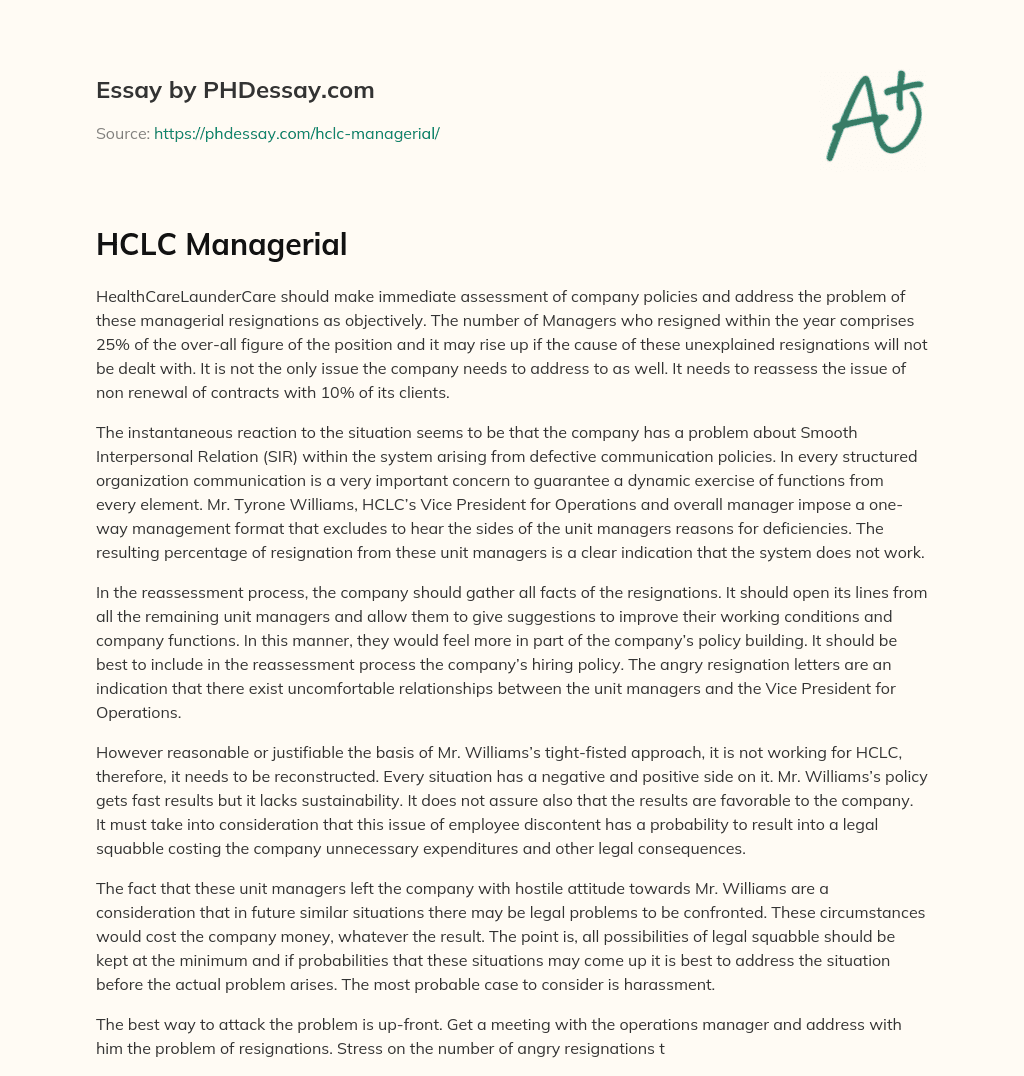 HCLC Managerial essay