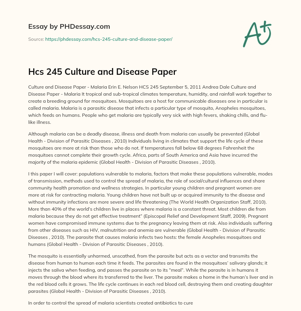 Hcs 245 Culture and Disease Paper essay