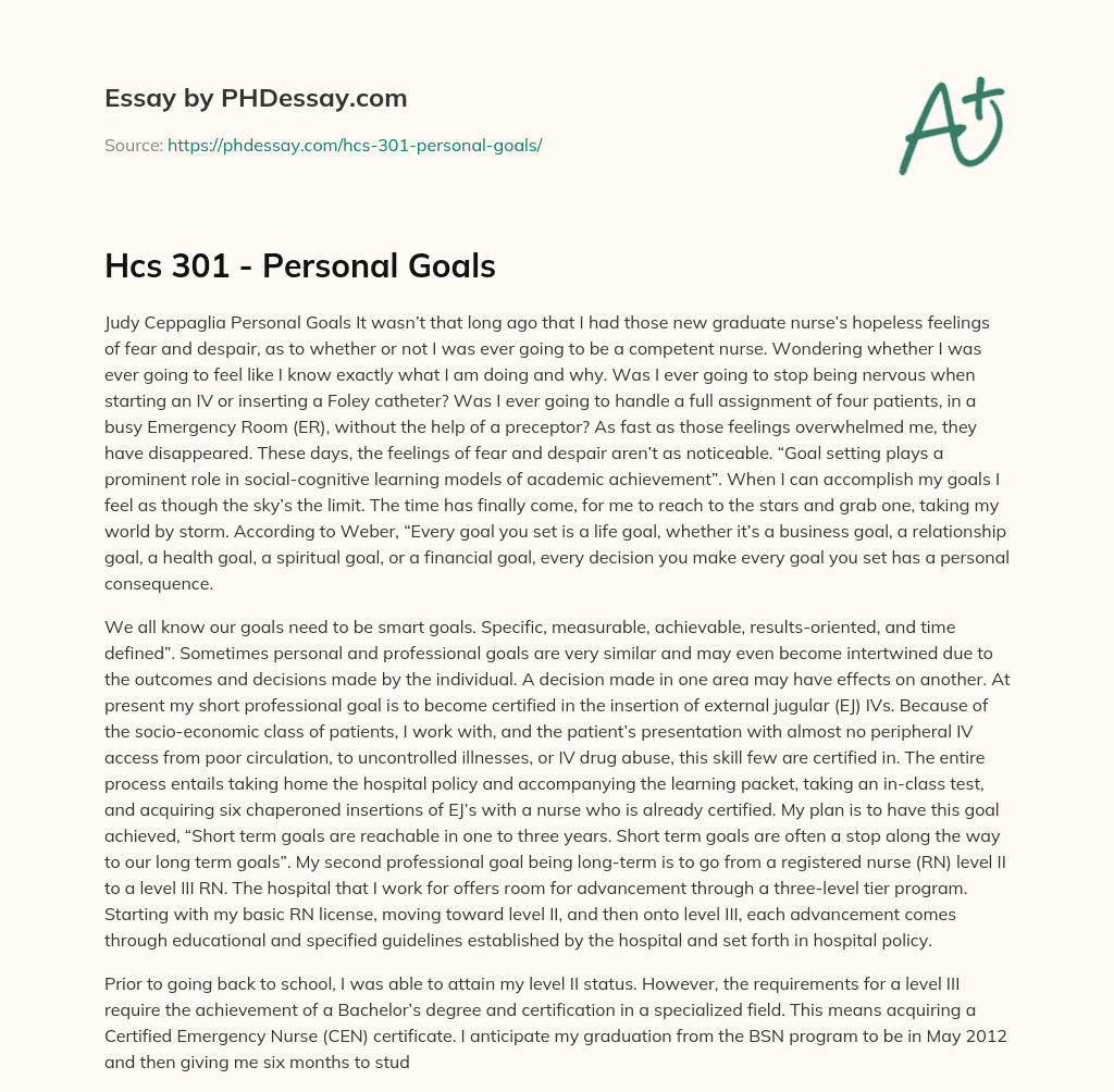 Hcs 301 – Personal Goals essay