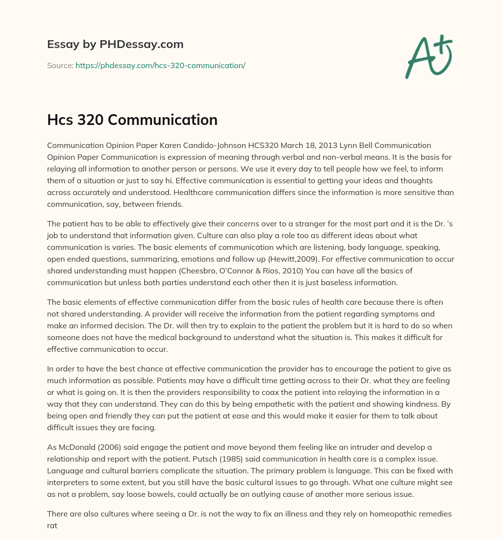 Hcs 320 Communication essay