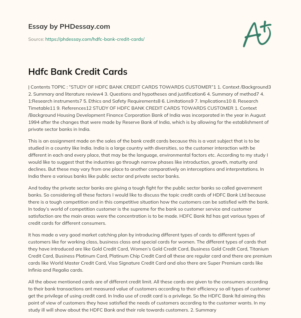 Hdfc Bank Credit Cards essay
