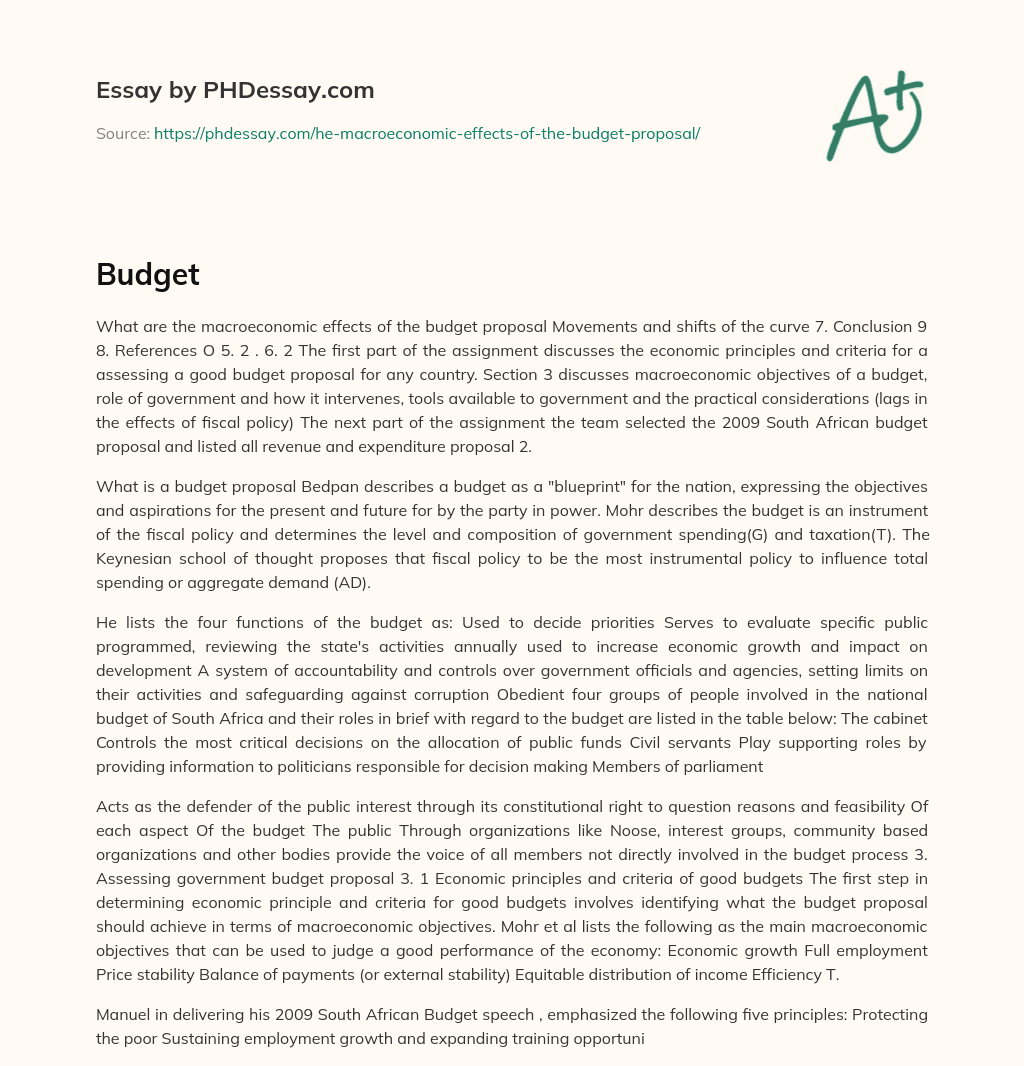 Macroeconomic Effects of Budget Proposal in South Africa essay