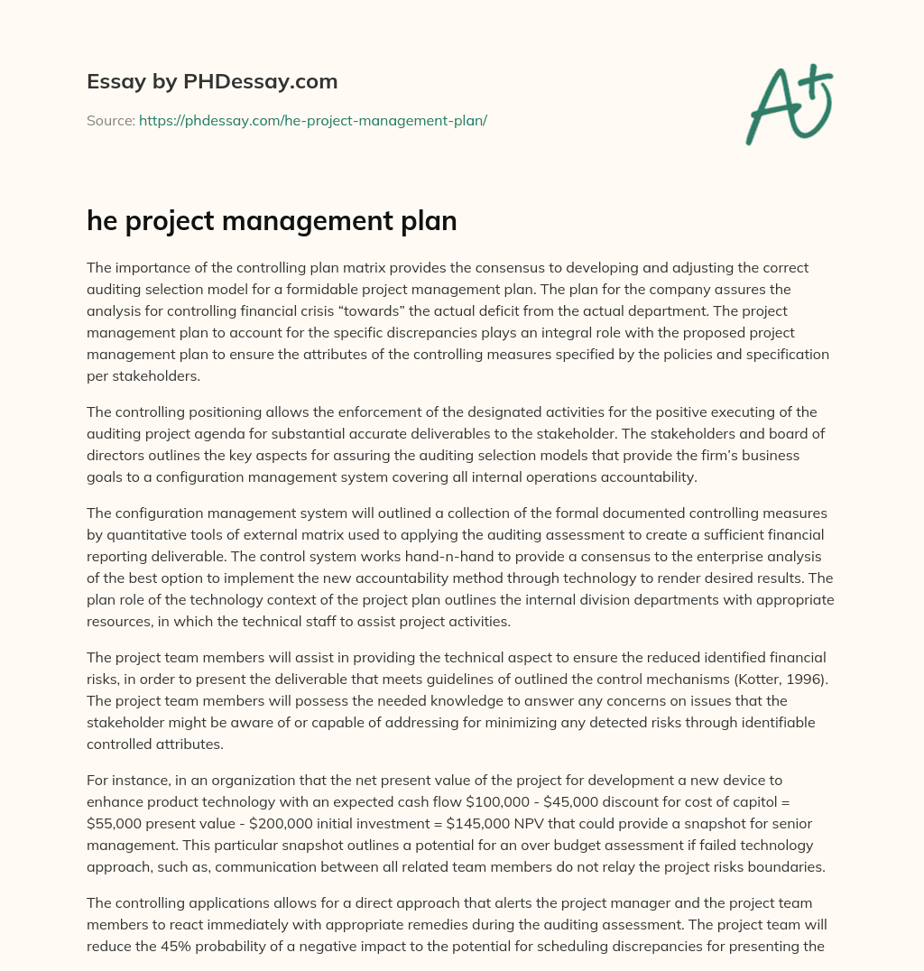 he project management plan essay