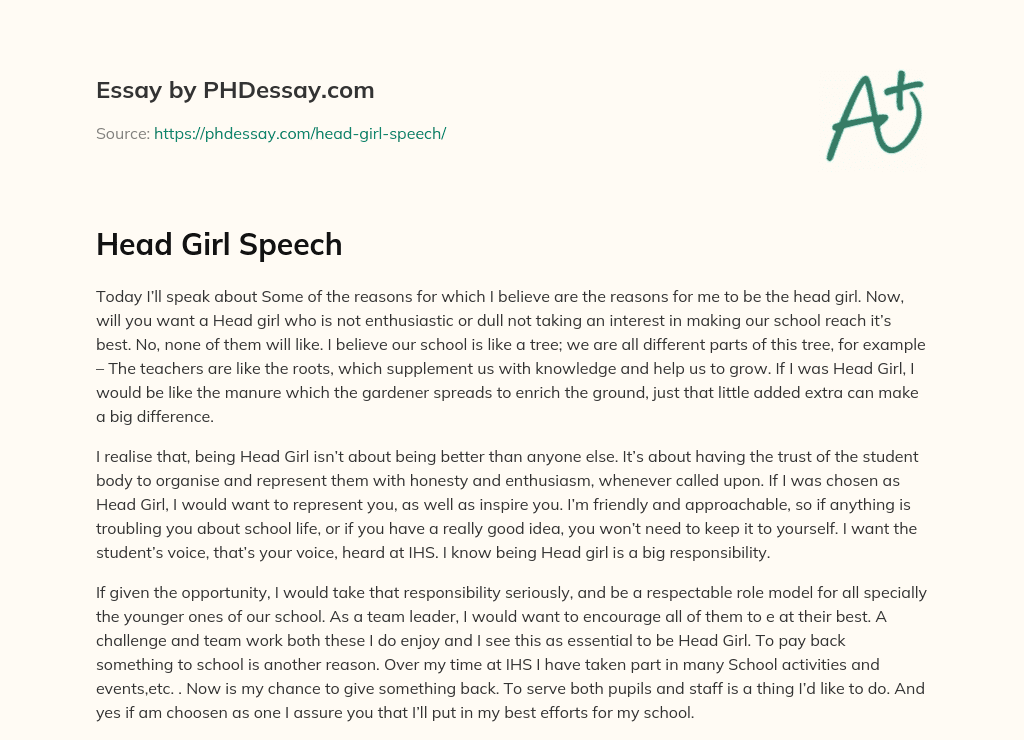 introduction speech for head girl