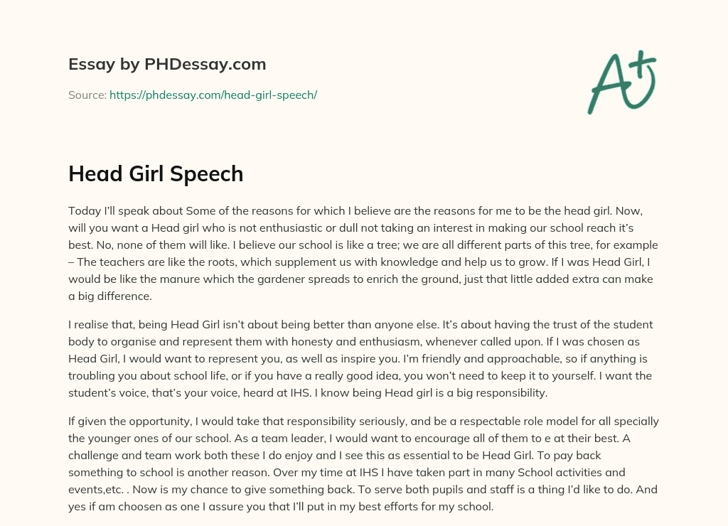 a speech as a head girl