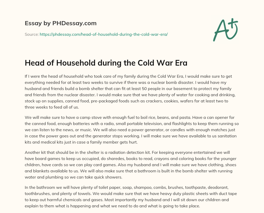 Head of Household during the Cold War Era essay