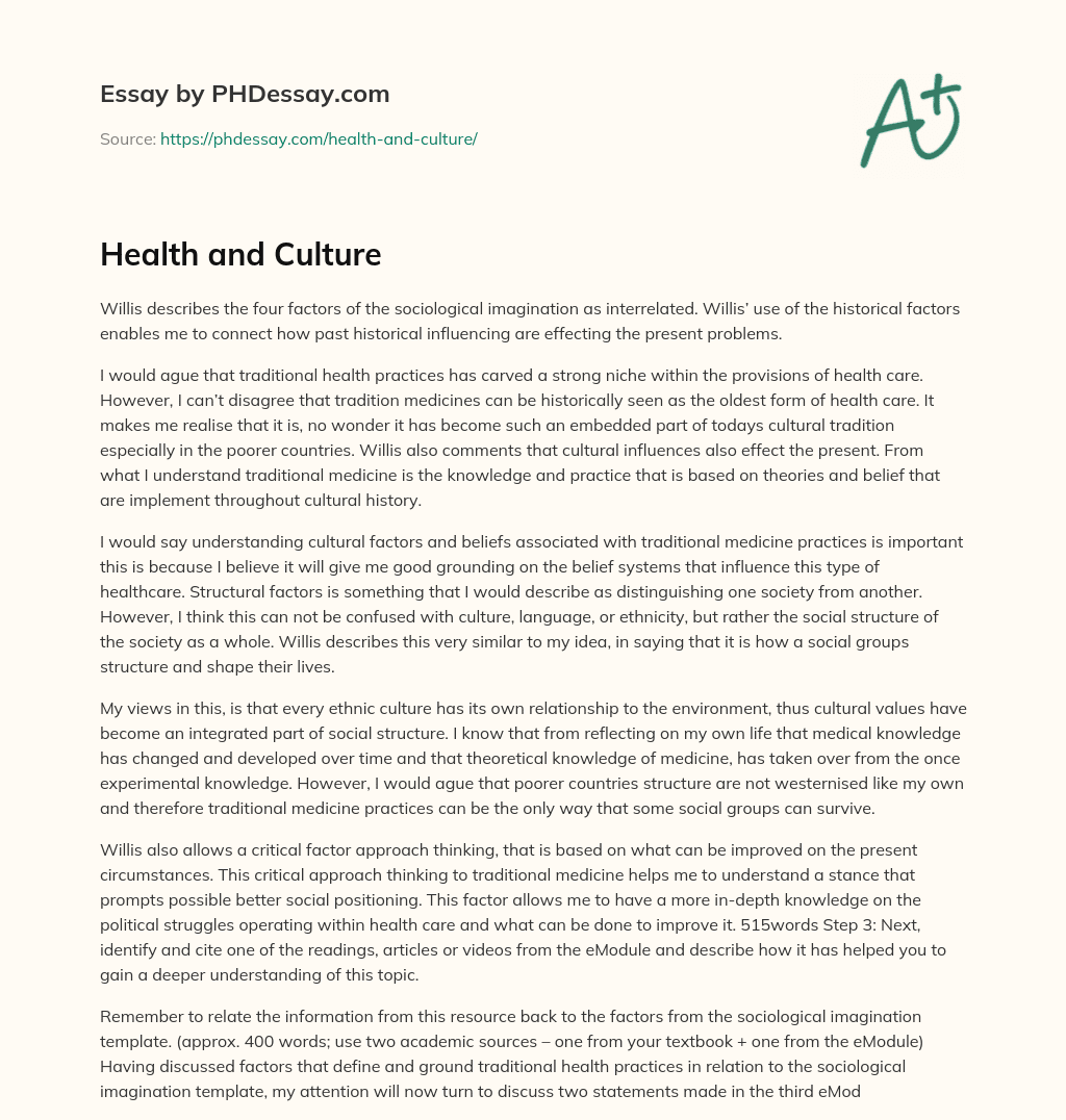 Health and Culture essay