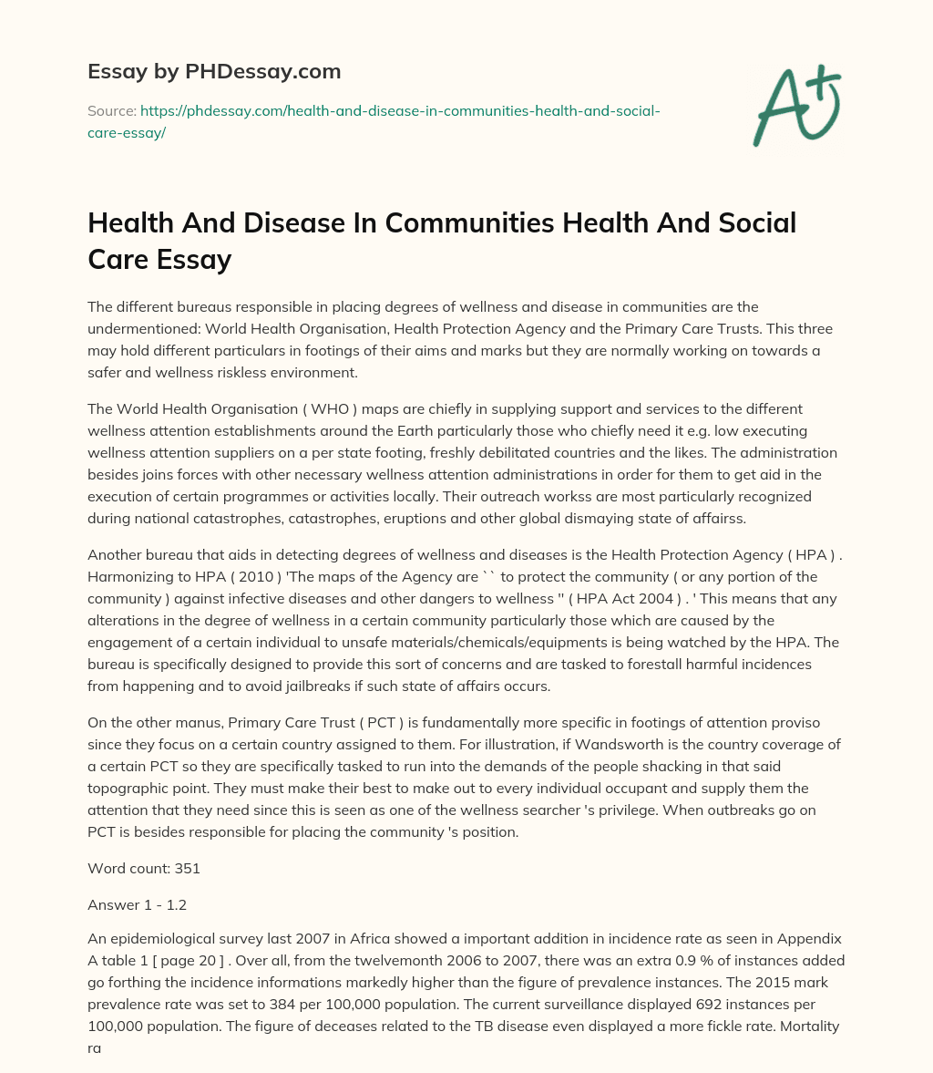 Health And Disease In Communities Health And Social Care Essay essay
