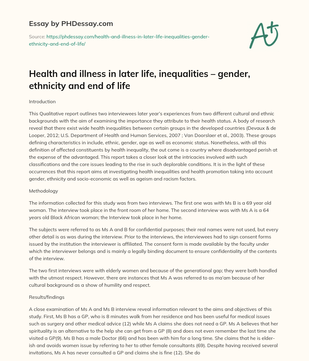 Examining Health Inequalities and Promoting Health: Two Cultural Perspectives essay